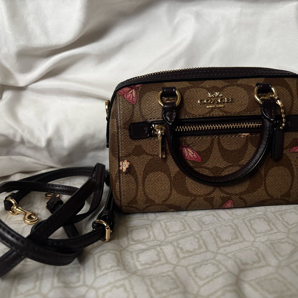 TAKING OFFERS Coach Micro Rowan Signature Butterfly Print Brown Leather